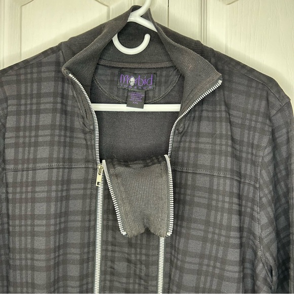 Morbid threads vintage Y2K short sleeve plaid blouse, zipper accent, XXL - Picture 6 of 8